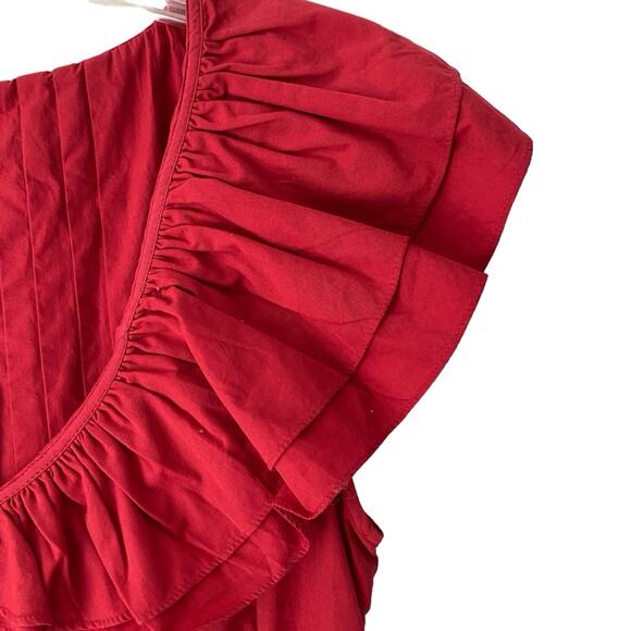 Anthropologie Forever That Girl Pintucked Ruffle Red Blouse Shirt NWTs medium - Picture 5 of 10